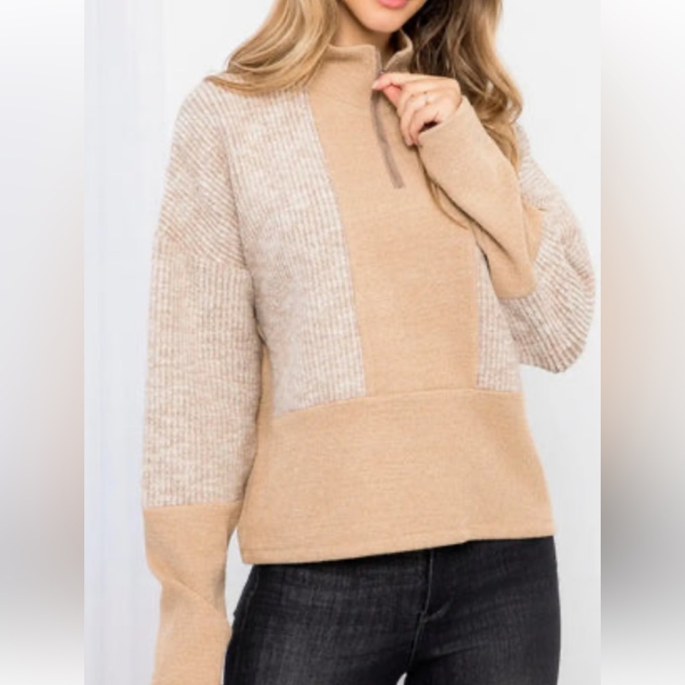 THML Maddy Half Zip Sweater Size Medium  Cozy Tan Women's Sweater